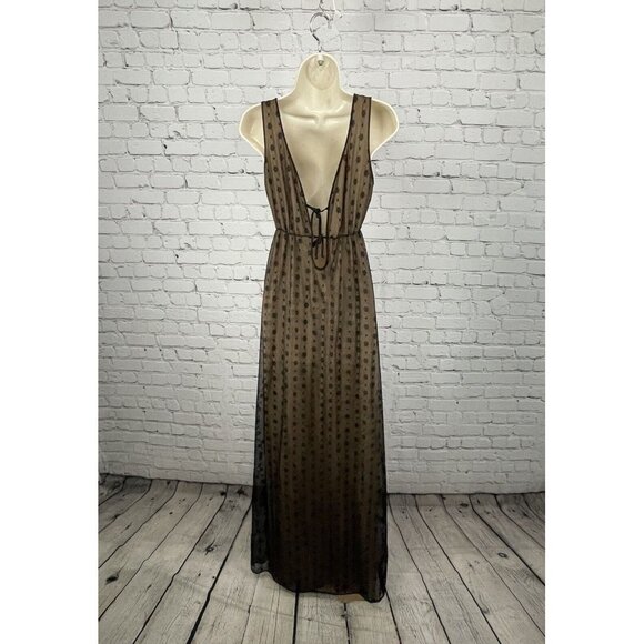 VTG Jenelle Black Nude Floral Lace Sleeveless Maxi Dress Empire Size Medium Tall - Picture 2 of 10